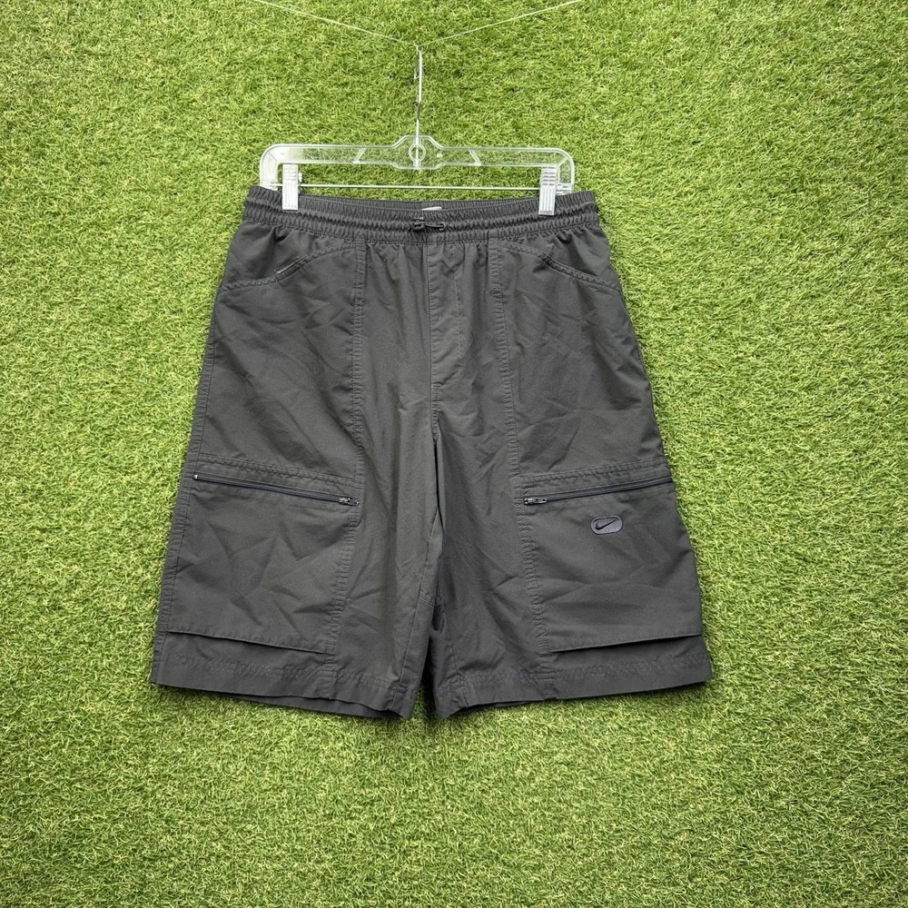 Nike Cargo Swim Board Shorts Mens Medium Lined w Pockets Black Zip Outdoor 90s